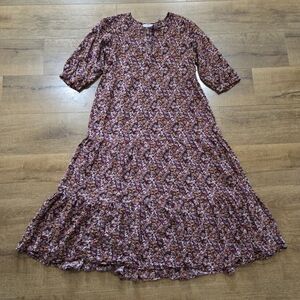 Natural Life Wmns Floral Tiered A-line Maxi Dress L/XL Cottagecore Farm Prairie